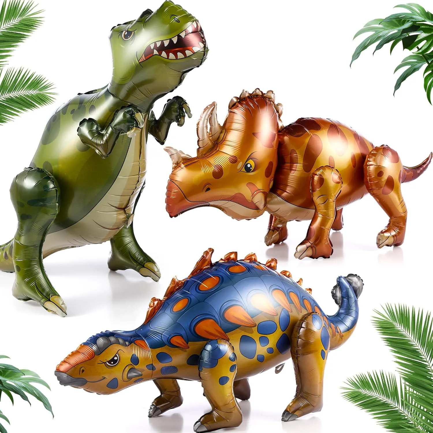 Baby Shower Birthday Party Decor Gifts Supplies 3 Pcs Giant 4D Dinosaur facility vibrant buddy police Balloon Dino Foil Balloons Inflatable Cute Self Standing Aluminum Dinosaur Balloons for Boys Adults Jungle Dino Theme 