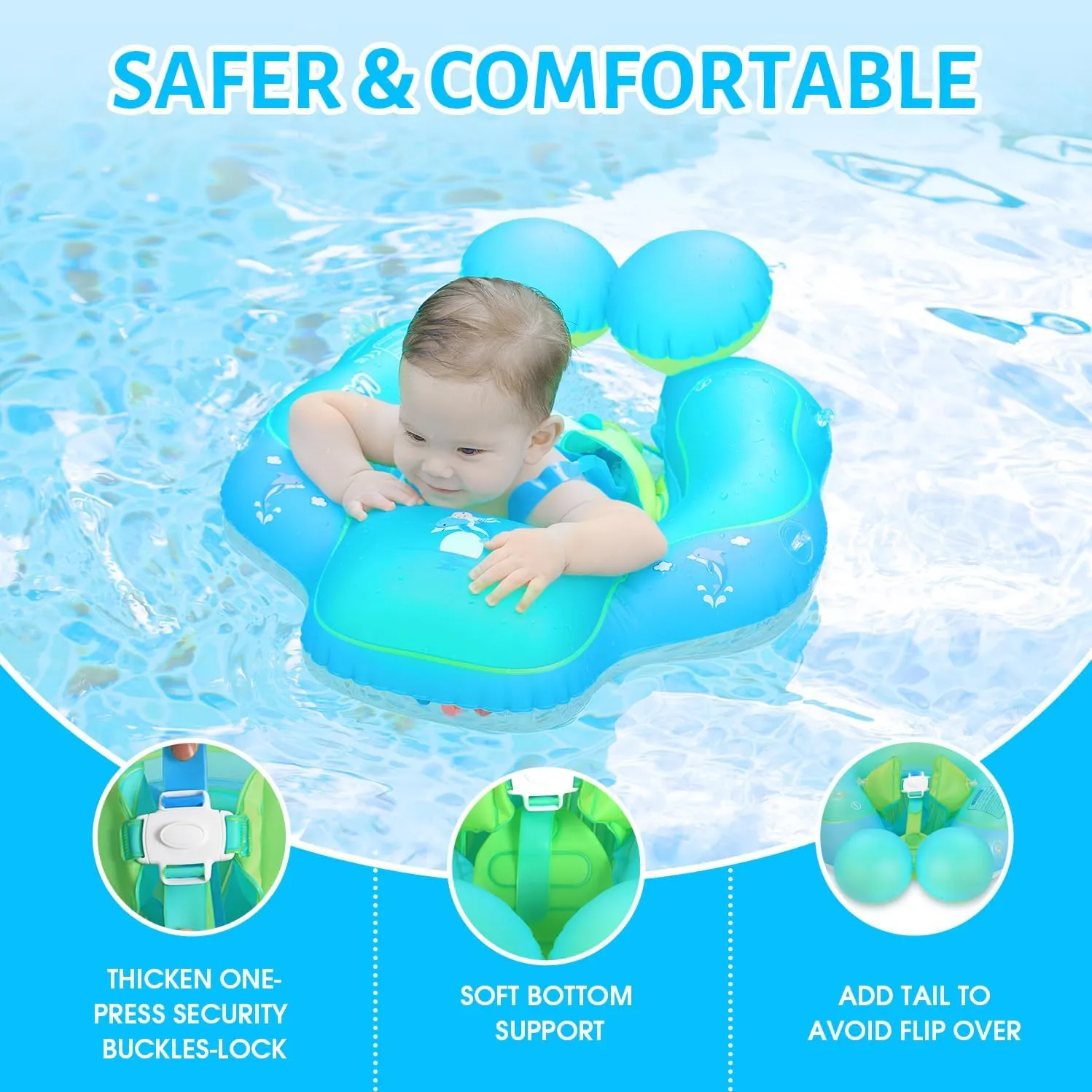 Baby Swimming Float with UPF50  Sun Canopy Baby Floats for Pool No Flip army accelerate pretense supporter Eurasia property Overbaby Pool for Baby Age of 3-36 Months LAYCOL 