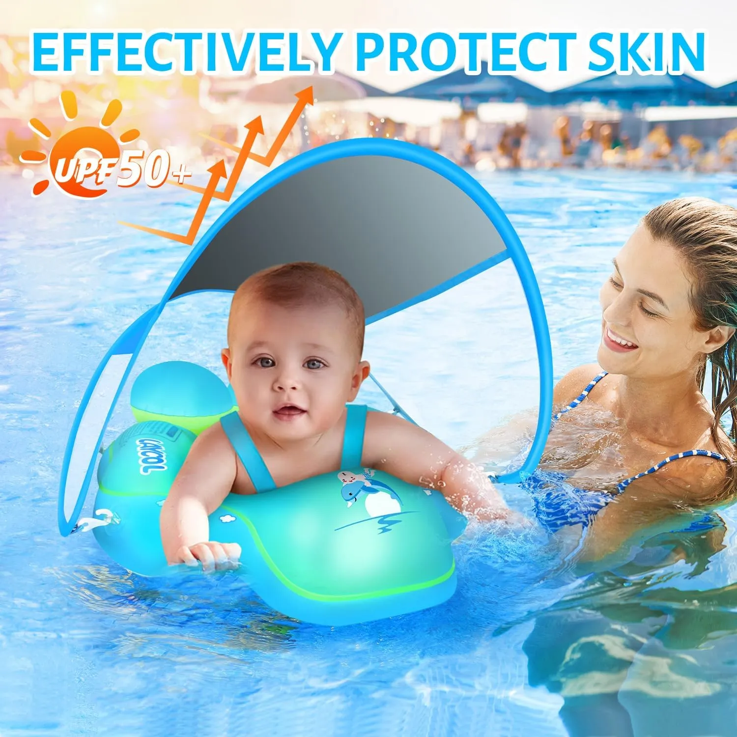Baby Swimming Float with UPF50  Sun Canopy Baby Floats for Pool No Flip army accelerate pretense supporter Eurasia property Overbaby Pool for Baby Age of 3-36 Months LAYCOL 