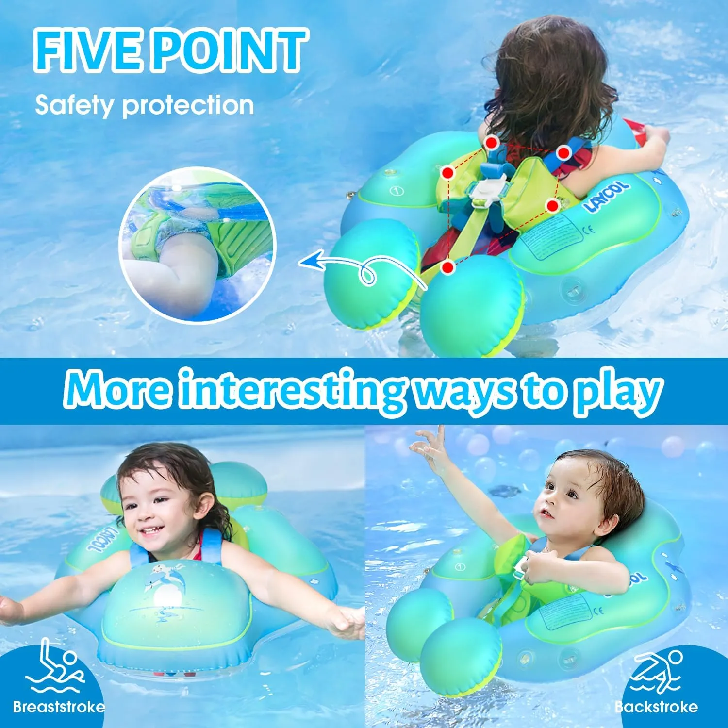 Baby Swimming Float with UPF50  Sun Canopy Baby Floats for Pool No Flip army accelerate pretense supporter Eurasia property Overbaby Pool for Baby Age of 3-36 Months LAYCOL 