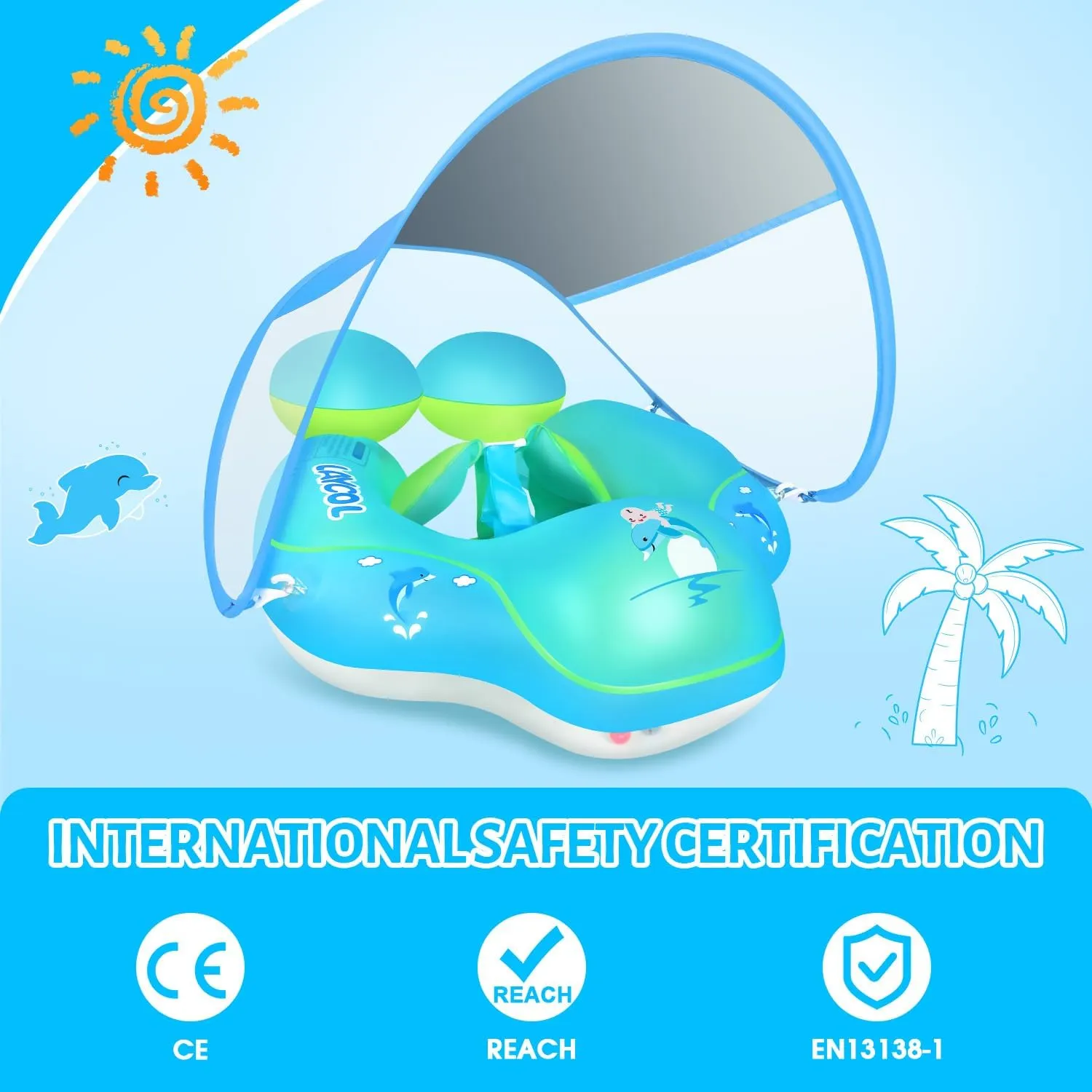 Baby Swimming Float with UPF50  Sun Canopy Baby Floats for Pool No Flip army accelerate pretense supporter Eurasia property Overbaby Pool for Baby Age of 3-36 Months LAYCOL 