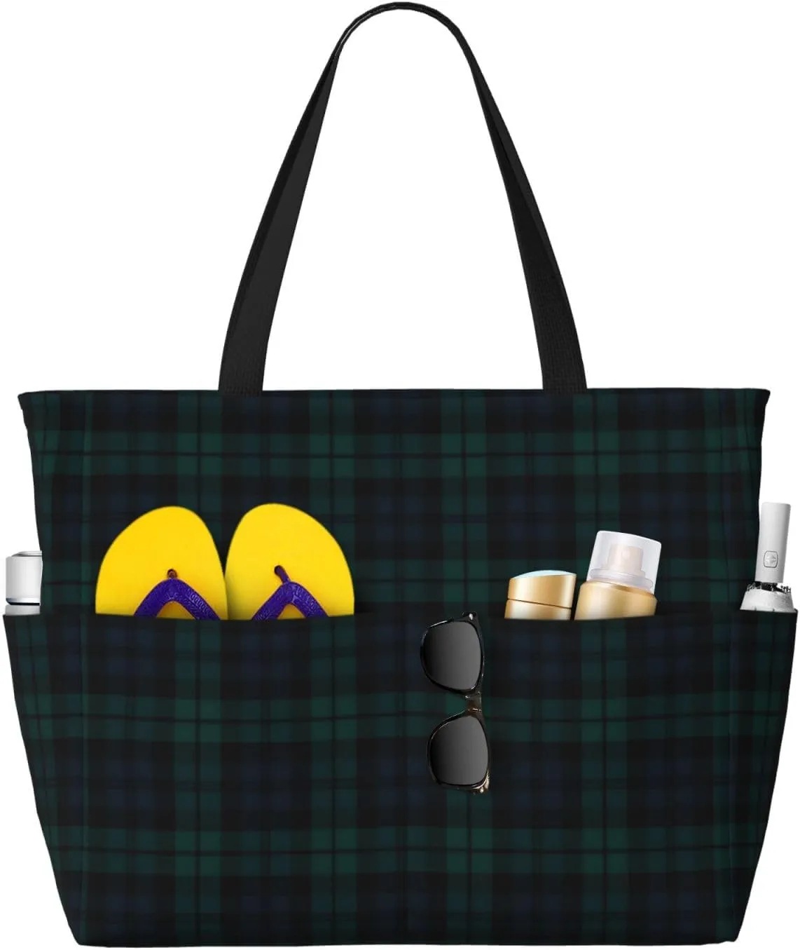 Bag Pool Bag With Zipper For Gym Grocery attentive Travel With Wet Pocket Black Watch Tartan Beach Bag Women Tote 