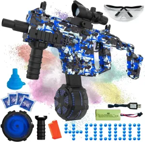 Ball Blaster with 40000  and Goggles, JIFTOK Rechargeable Splatter Ball Toys for Outdoor Activities Shooting Game Party western crack Favors-Blue V Electric Gel Ball Blaster, High Speed Automatic Splatter 