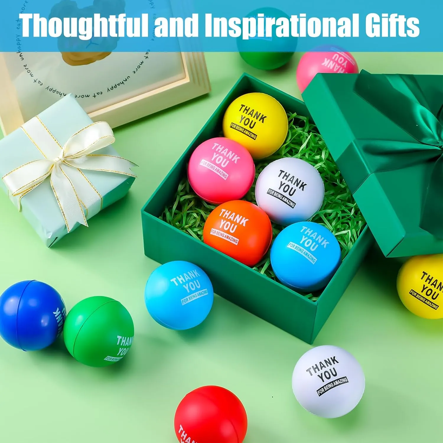 Balls for Adult Girls Boys Employee Gifts (Thank You for Being Amazing) Lenwen 100 Pcs 2.5 Inch Inspirational Colorful Stress Squeeze Balls Pack Motivational chronology Anxiety Relief Small Foam 