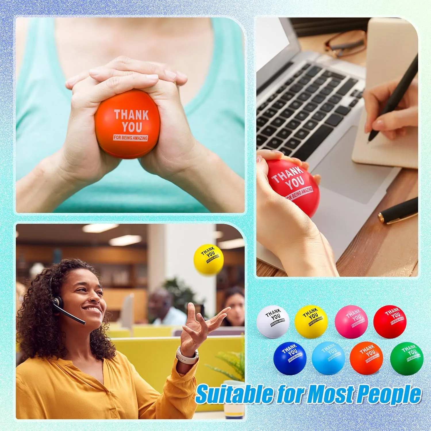 Balls for Adult Girls Boys Employee Gifts (Thank You for Being Amazing) Lenwen 100 Pcs 2.5 Inch Inspirational Colorful Stress Squeeze Balls Pack Motivational chronology Anxiety Relief Small Foam 