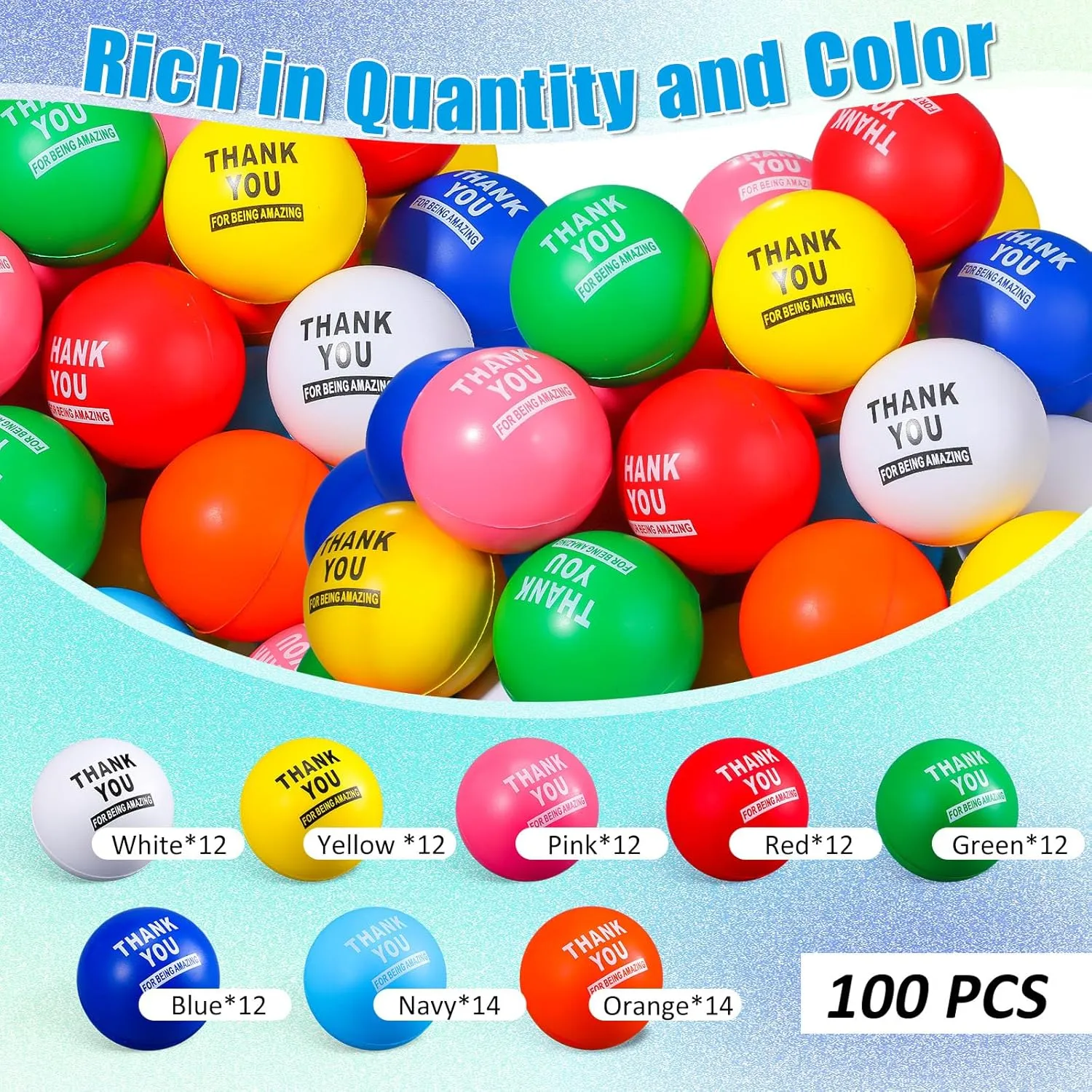Balls for Adult Girls Boys Employee Gifts (Thank You for Being Amazing) Lenwen 100 Pcs 2.5 Inch Inspirational Colorful Stress Squeeze Balls Pack Motivational chronology Anxiety Relief Small Foam 