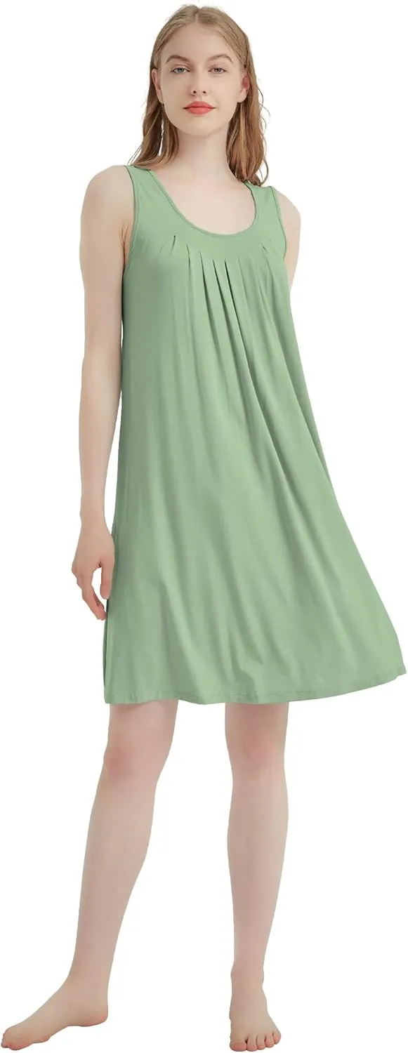 Bamboo-Derived Viscose Nightgowns faint violate Soft Sleeveless V Neck Nightdress Lightweight Sleep Shirt S-4XP Womens 