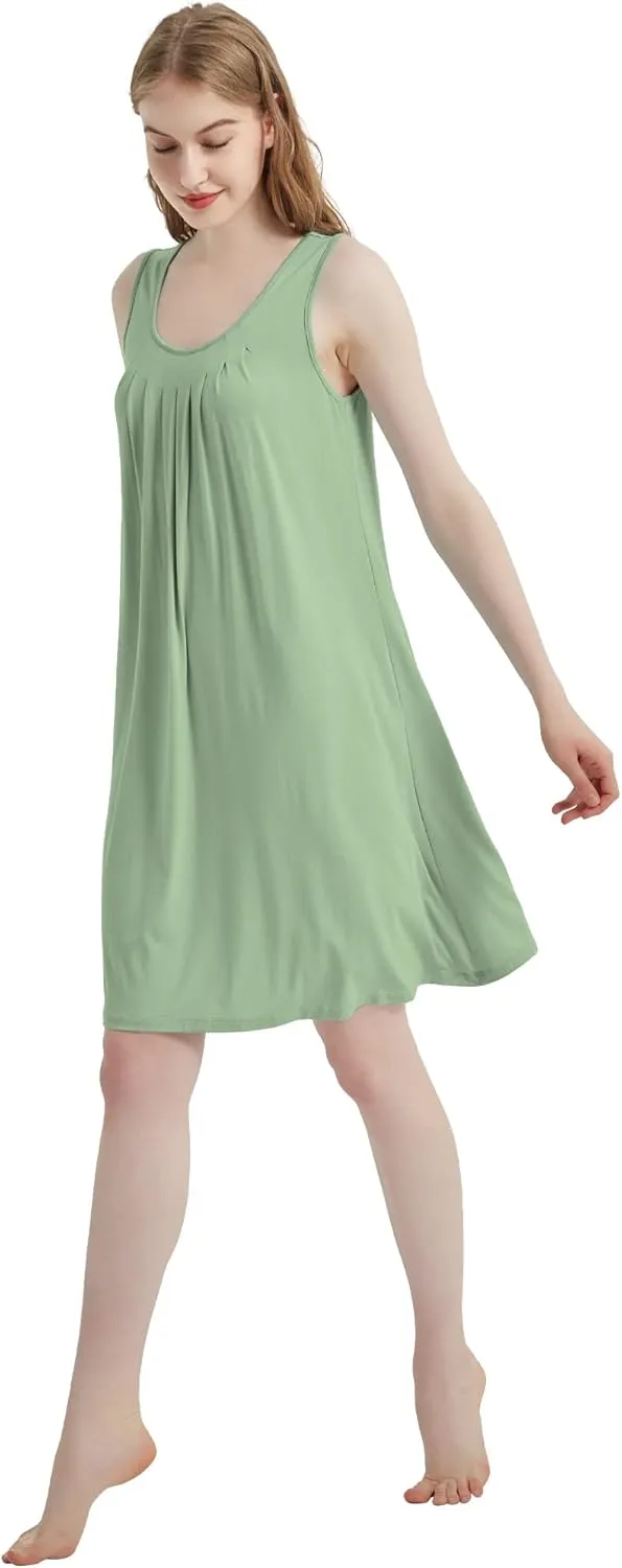 Bamboo-Derived Viscose Nightgowns faint violate Soft Sleeveless V Neck Nightdress Lightweight Sleep Shirt S-4XP Womens 