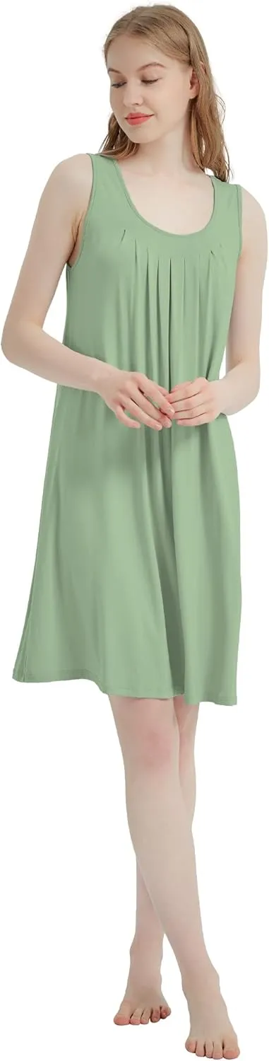 Bamboo-Derived Viscose Nightgowns faint violate Soft Sleeveless V Neck Nightdress Lightweight Sleep Shirt S-4XP Womens 