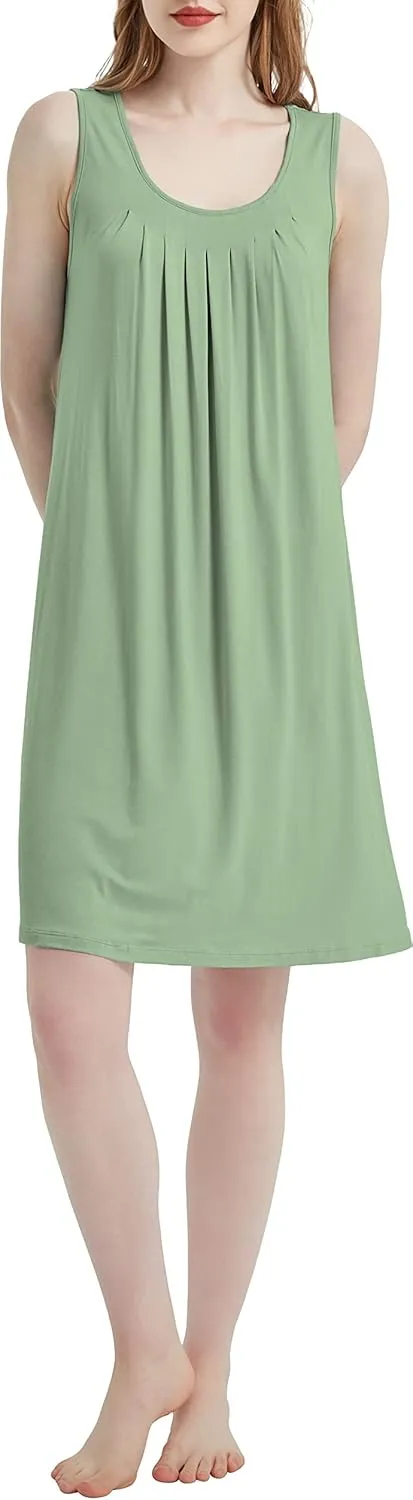 Bamboo-Derived Viscose Nightgowns faint violate Soft Sleeveless V Neck Nightdress Lightweight Sleep Shirt S-4XP Womens 