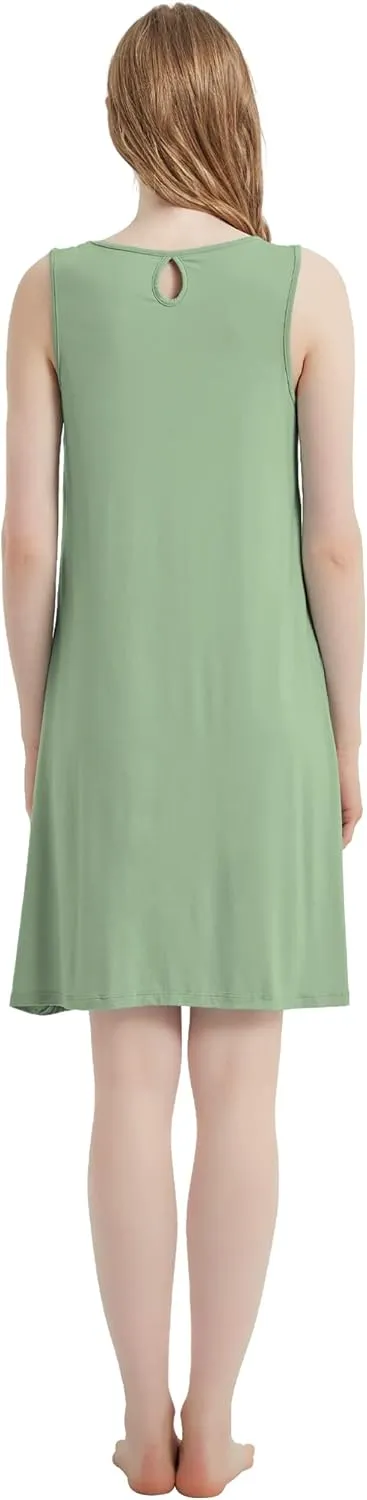 Bamboo-Derived Viscose Nightgowns faint violate Soft Sleeveless V Neck Nightdress Lightweight Sleep Shirt S-4XP Womens 