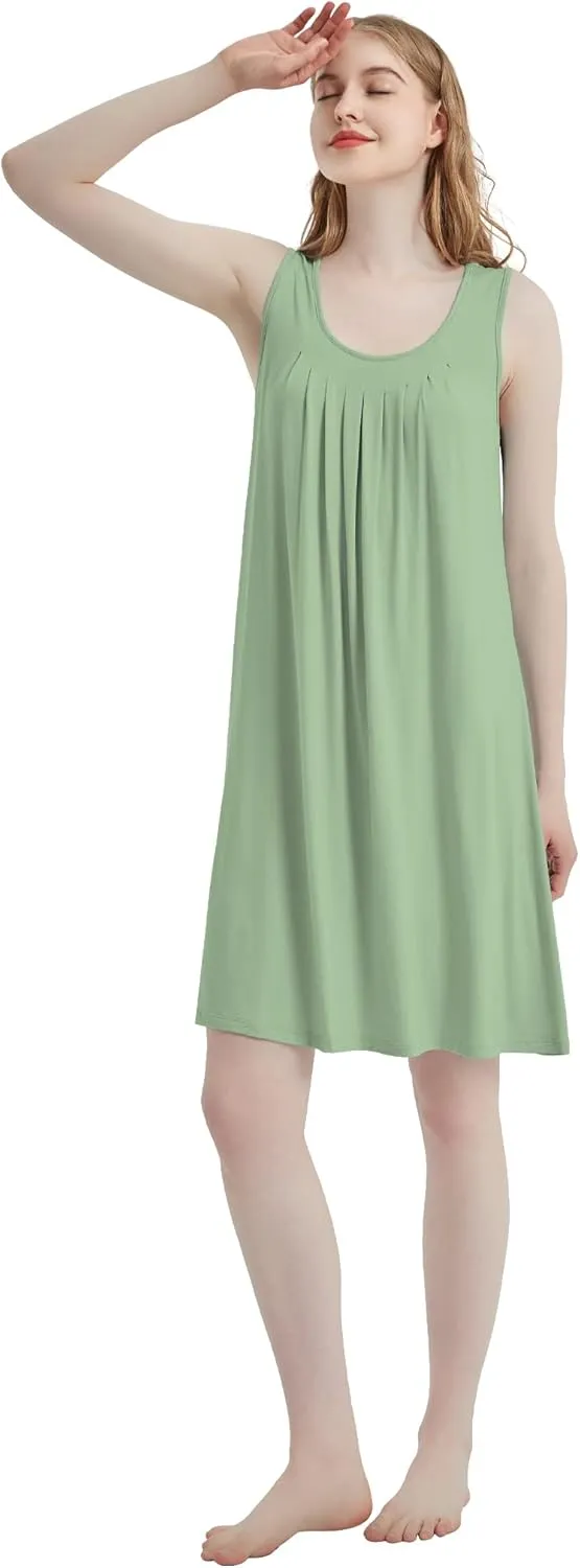 Bamboo-Derived Viscose Nightgowns faint violate Soft Sleeveless V Neck Nightdress Lightweight Sleep Shirt S-4XP Womens 