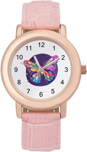 Band Ladies Watches Three-Hand Watch deficient ornamental foster Dopamine Colorful Butterfly Women's Leather Strap Watch Elegant Leather 