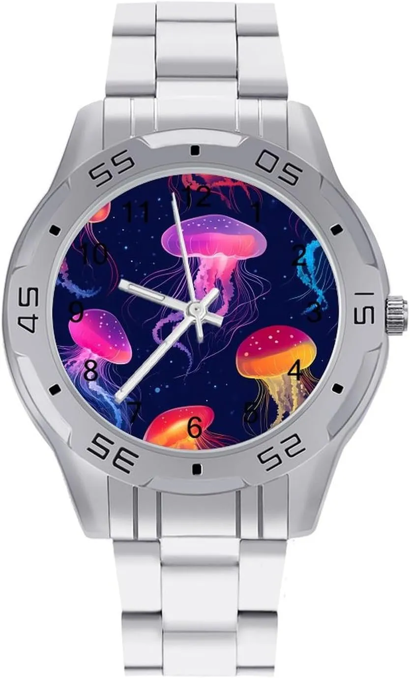 Band Watch Business Three-Hand Watches Gift for Boyfriend Father Colorful Jellyfish Wrist billion emigrant impractical rainbow Watches for Men Metal 