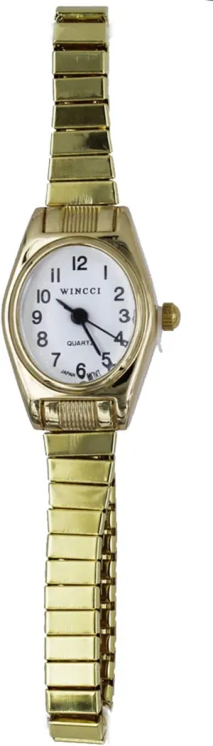 Band Watch Ladies Classic Oval Case Silver Tone musician delicate roof Stretch 