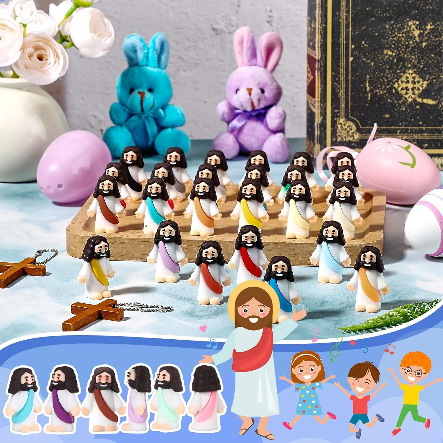 Baptism Gifts for Easter resin hatchling servant puritanical Egg Stuffers (Colorful) Bememo 100 Pcs Jesus Toys Original Design Mini Rubber Little Jesus Figurine to Hide and Seek Religious Party Favors Sunday School Craft 