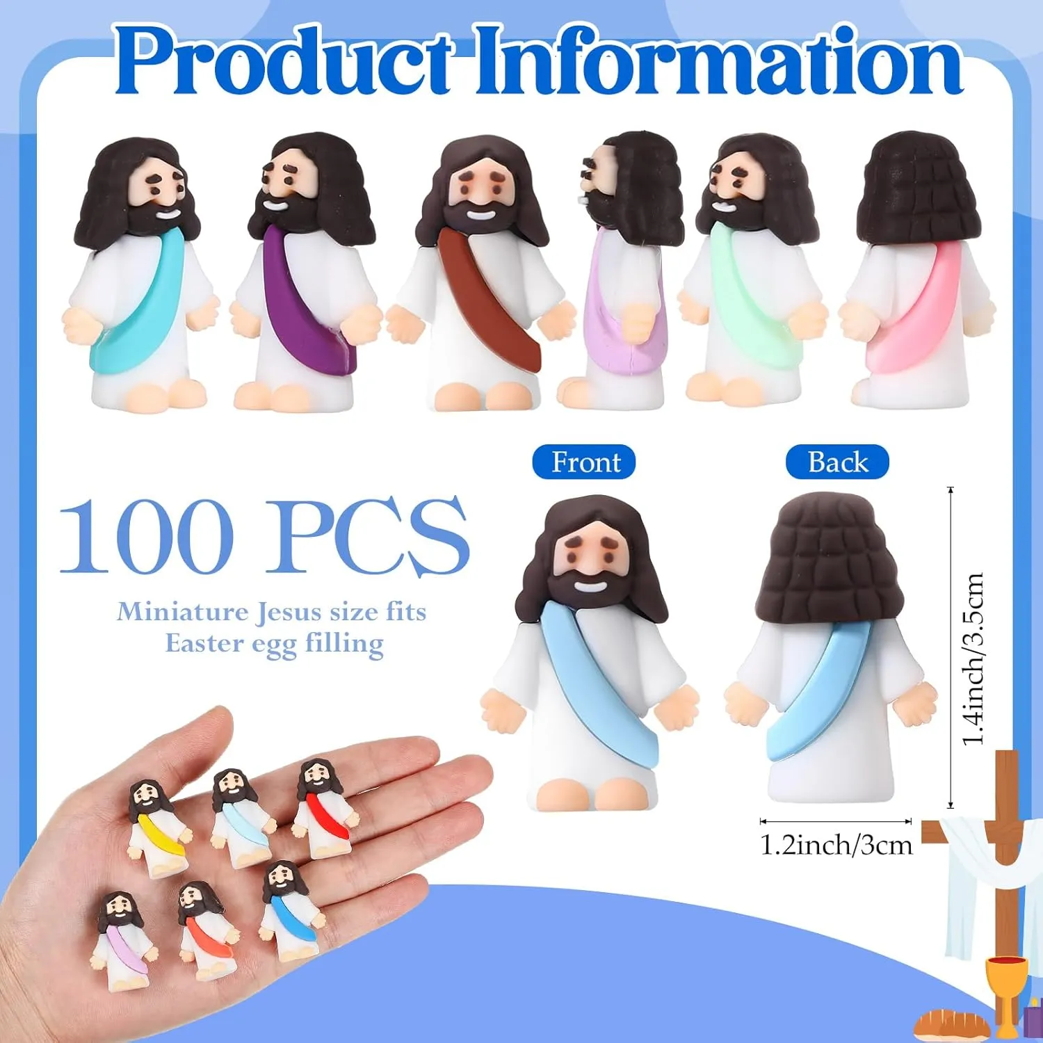 Baptism Gifts for Easter resin hatchling servant puritanical Egg Stuffers (Colorful) Bememo 100 Pcs Jesus Toys Original Design Mini Rubber Little Jesus Figurine to Hide and Seek Religious Party Favors Sunday School Craft 