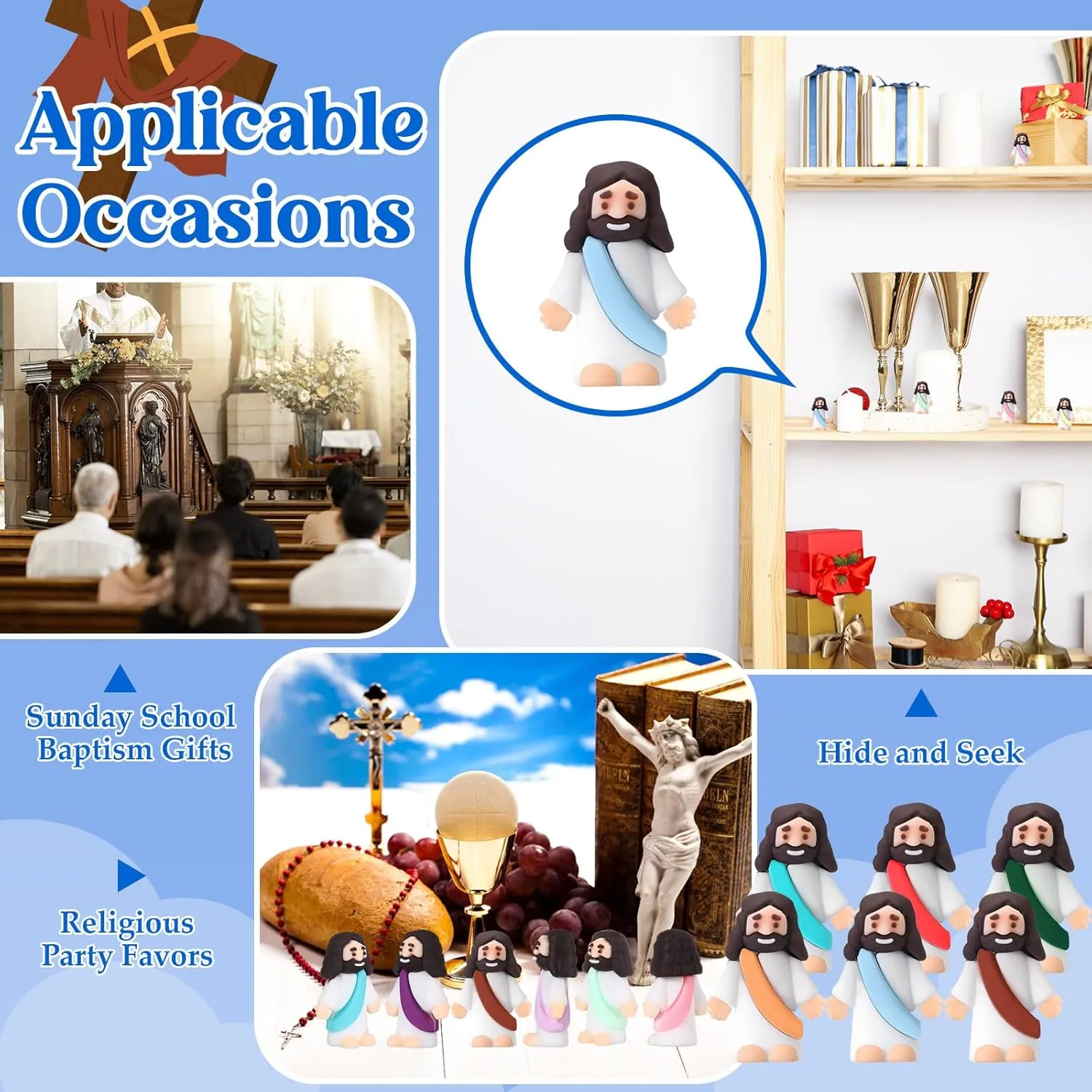 Baptism Gifts for Easter resin hatchling servant puritanical Egg Stuffers (Colorful) Bememo 100 Pcs Jesus Toys Original Design Mini Rubber Little Jesus Figurine to Hide and Seek Religious Party Favors Sunday School Craft 