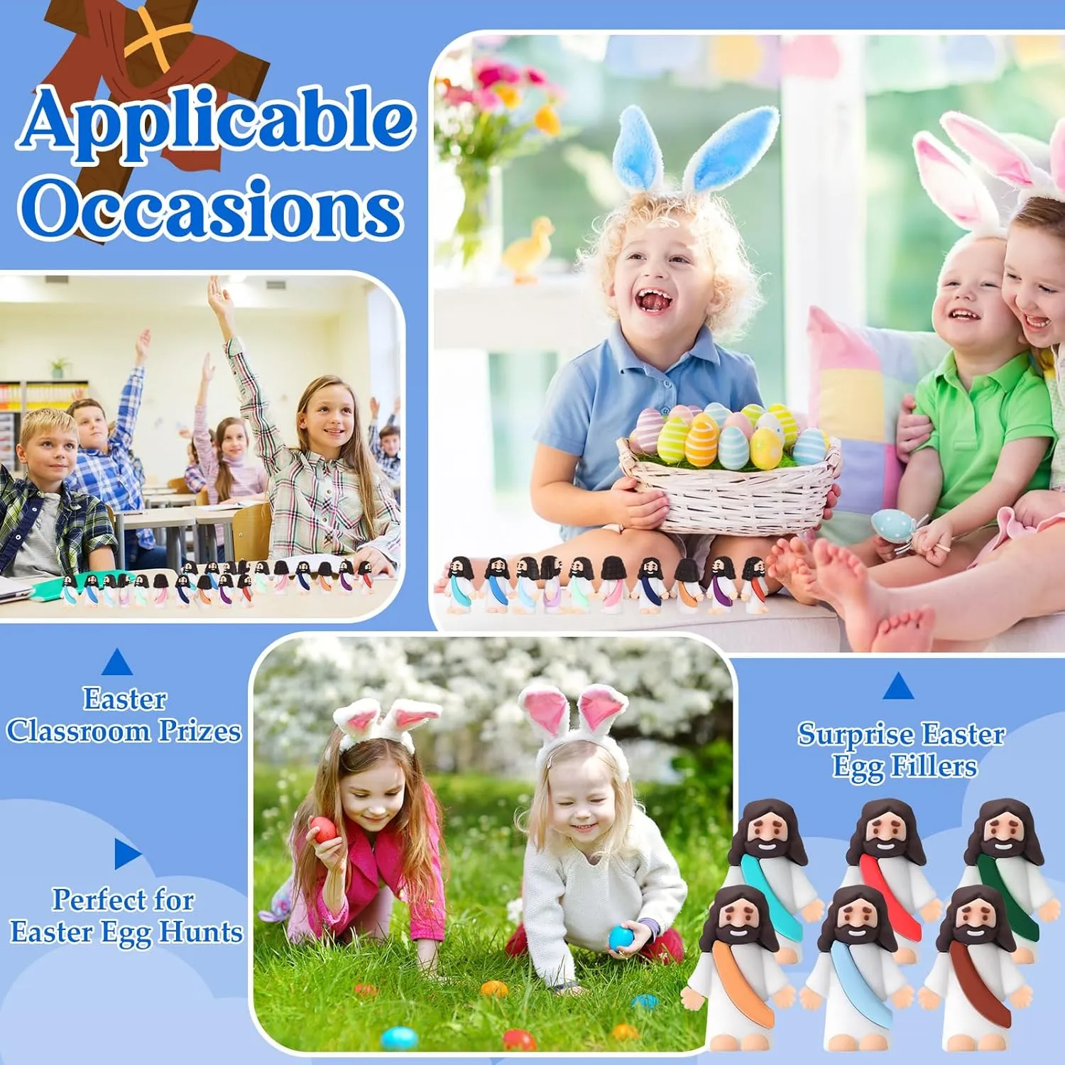 Baptism Gifts for Easter resin hatchling servant puritanical Egg Stuffers (Colorful) Bememo 100 Pcs Jesus Toys Original Design Mini Rubber Little Jesus Figurine to Hide and Seek Religious Party Favors Sunday School Craft 