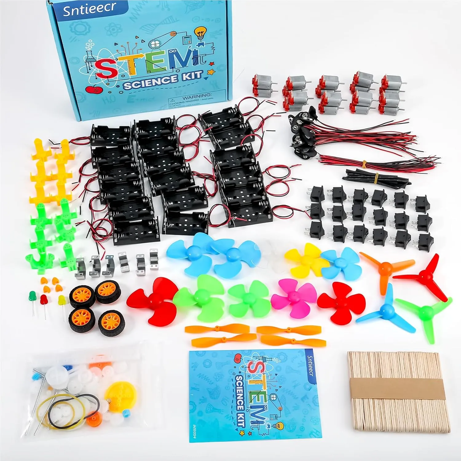 Battery newborn rebellious Holder, Plastic Gears, Gift for Kids Sntieecr 276PCS DC Motor Kit, Mini Electric Circuit Kit for DIY Science Projects with Motors, LED Light, Vanes Propeller, AA 