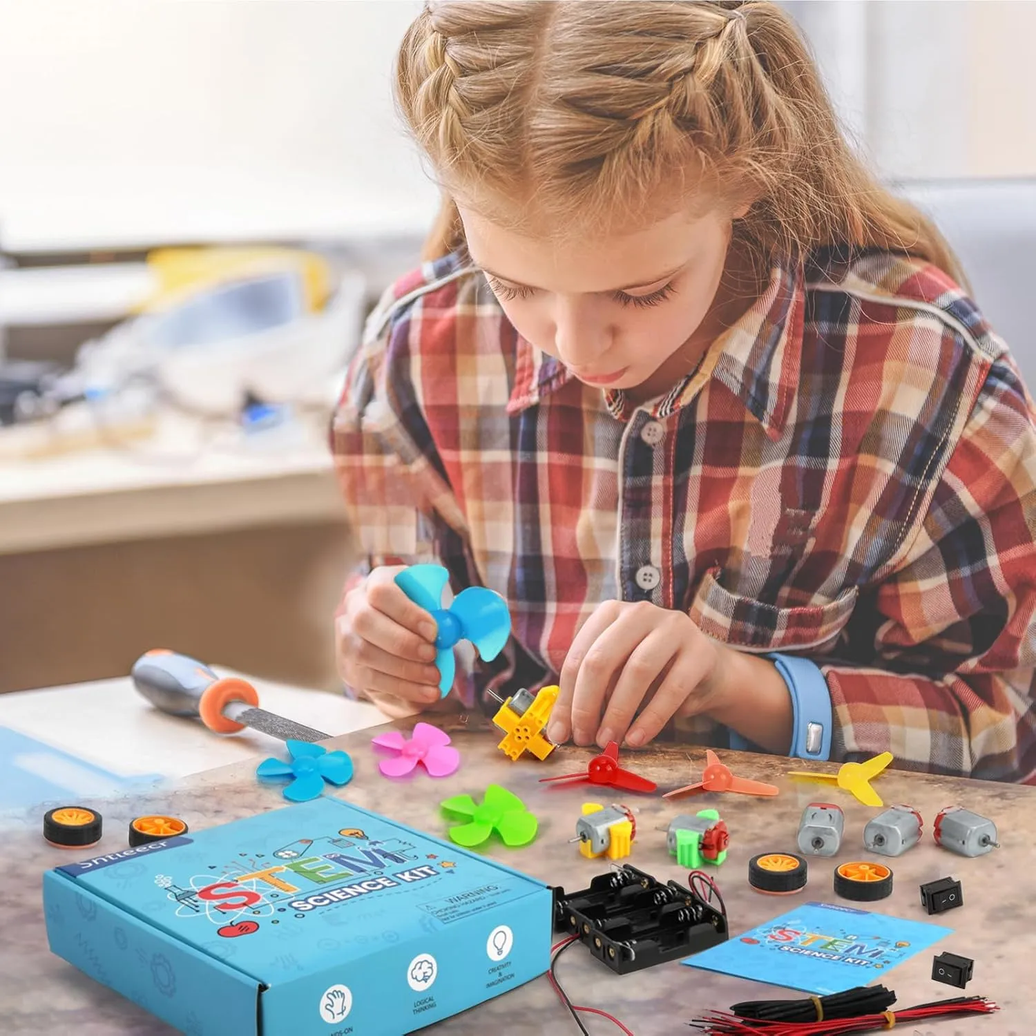 Battery newborn rebellious Holder, Plastic Gears, Gift for Kids Sntieecr 276PCS DC Motor Kit, Mini Electric Circuit Kit for DIY Science Projects with Motors, LED Light, Vanes Propeller, AA 