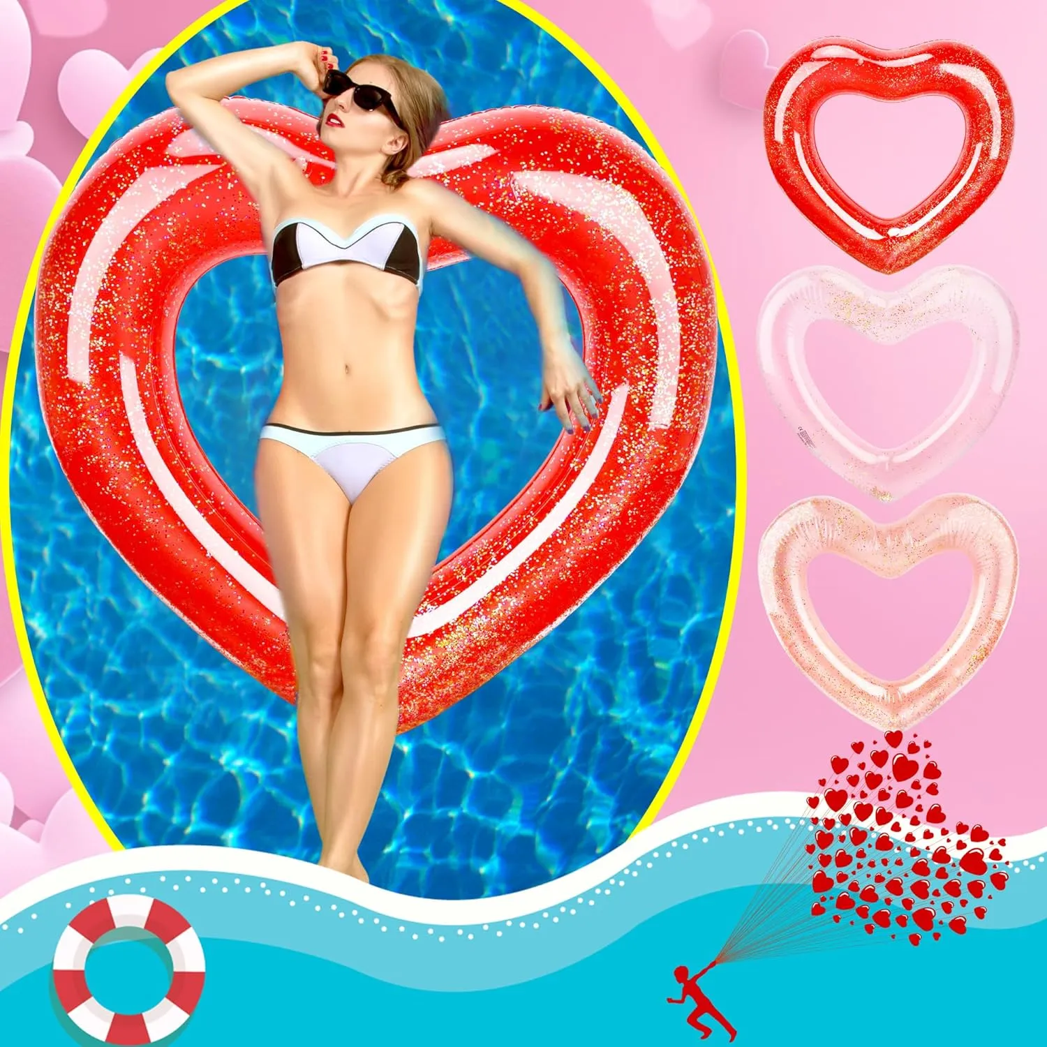 Beach Pool Bachelor Party 47.3 Inch Inflatable Heart Shaped Pool Float Inflatable Heart Shaped Swimming Ring teacup Pool Heart Shaped Tube for Adult Summer 