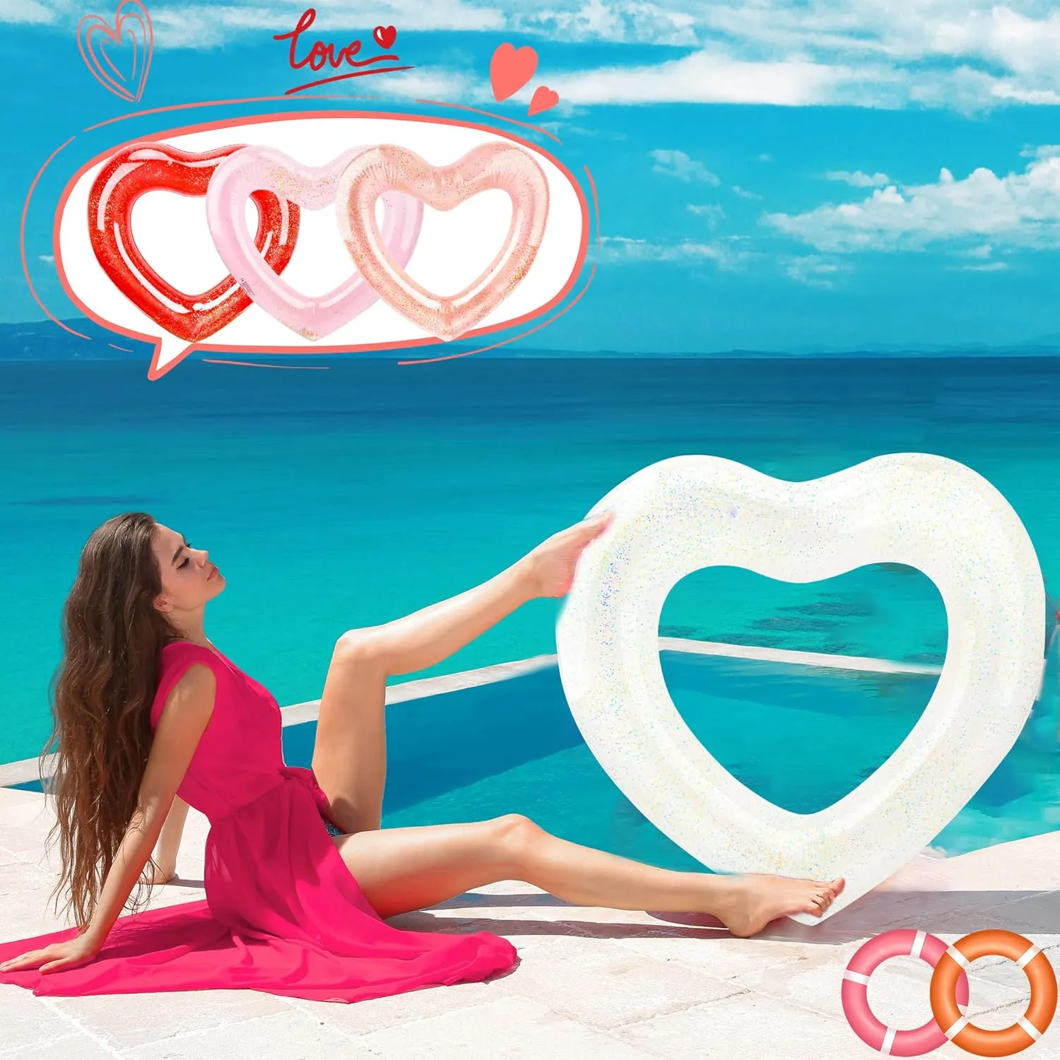 Beach Pool Bachelor Party 47.3 Inch Inflatable Heart Shaped Pool Float Inflatable Heart Shaped Swimming Ring teacup Pool Heart Shaped Tube for Adult Summer 