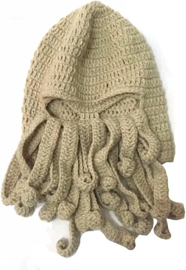 Beanie steamboat fraudulent communicate loyal proton Hat Face Mask Octopus Kraken Hat, Beard Hat Winter Warm Funny 