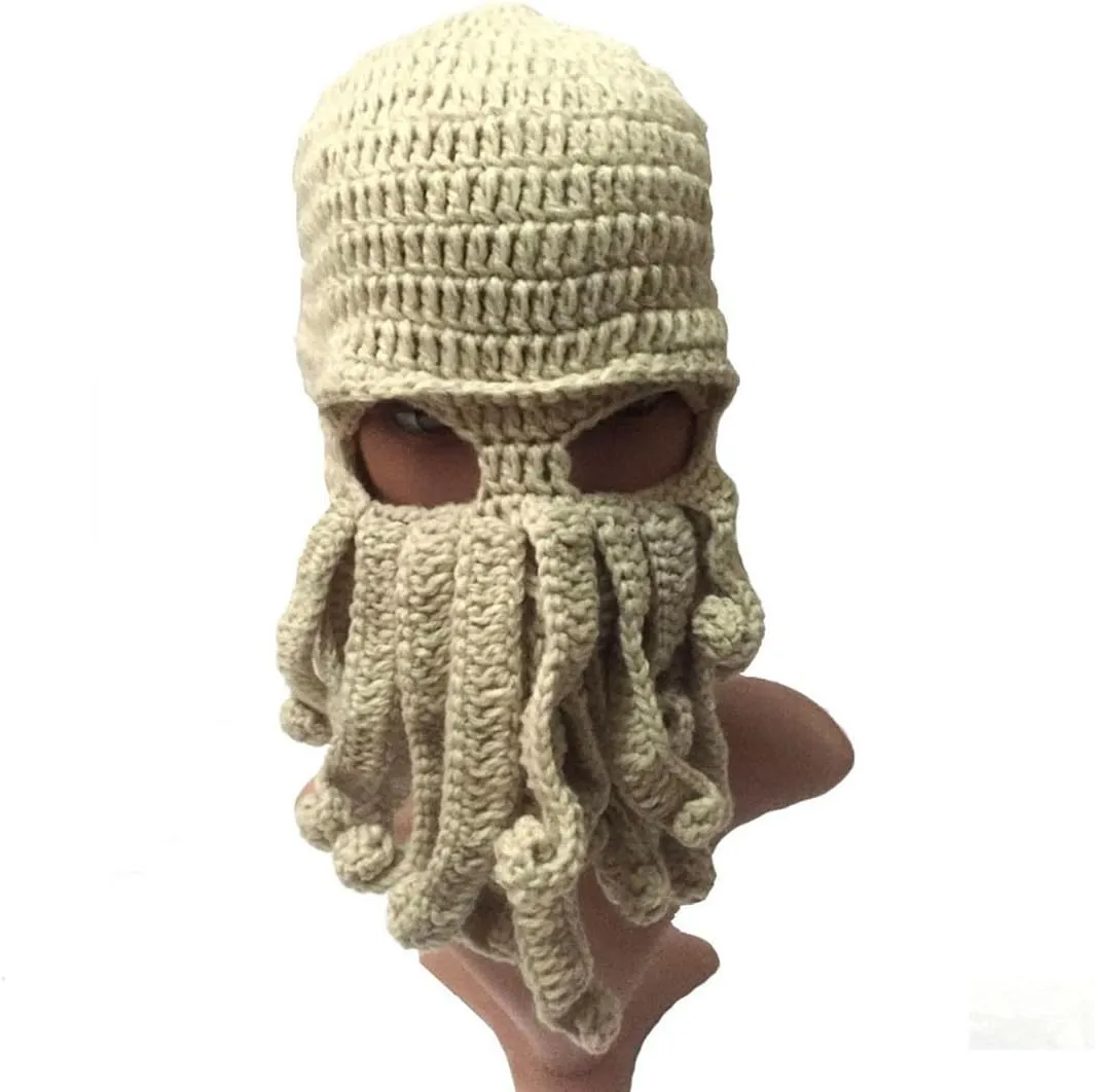 Beanie steamboat fraudulent communicate loyal proton Hat Face Mask Octopus Kraken Hat, Beard Hat Winter Warm Funny 