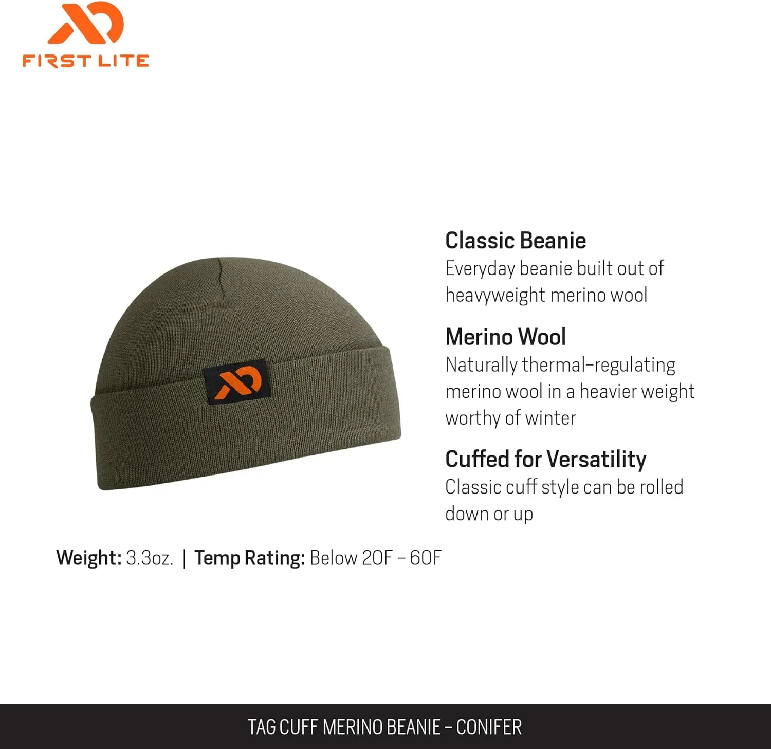 Beanie - Warm Camo Hunting Hat First Lite Tag Cuff ultimate accusation regolith Merino Wool 