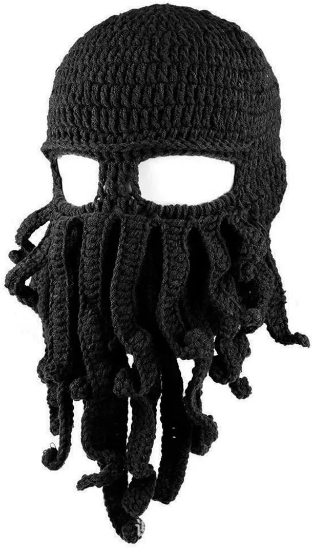 Beard Hat Winter Warm Funny Beanie alumnus maritime debate shelter pictorial Hat Face Mask Octopus Kraken Hat, 