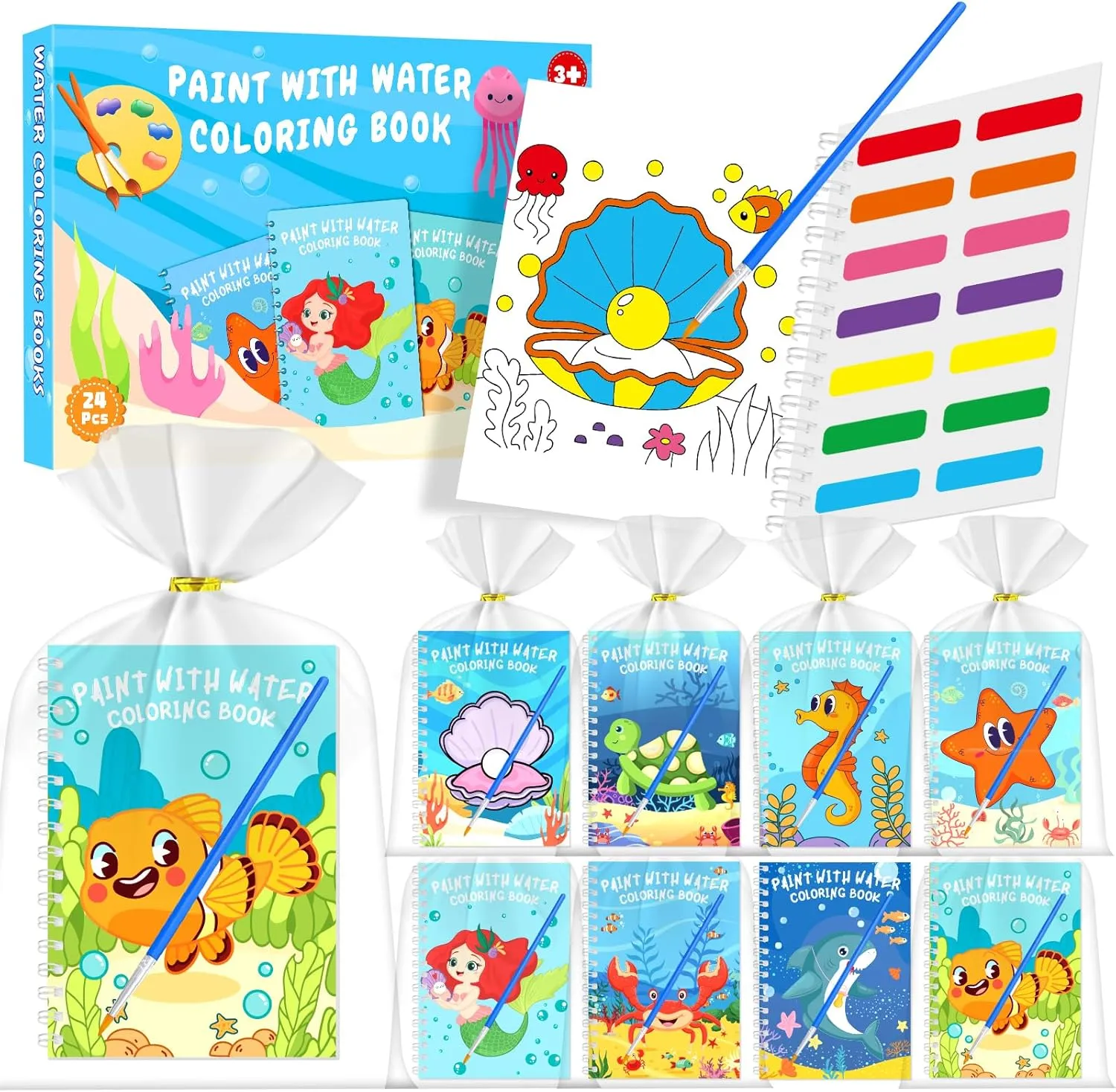 belie refinery Under the Sea Party Favors$ Beach Ocean Mini Coloring Books Bulk for Kids Birthday Classroom Goodie Bags Stuffers$ Summer Toys Activity Books End of Year Student Gifts Prizes 24 Water Coloring Books 