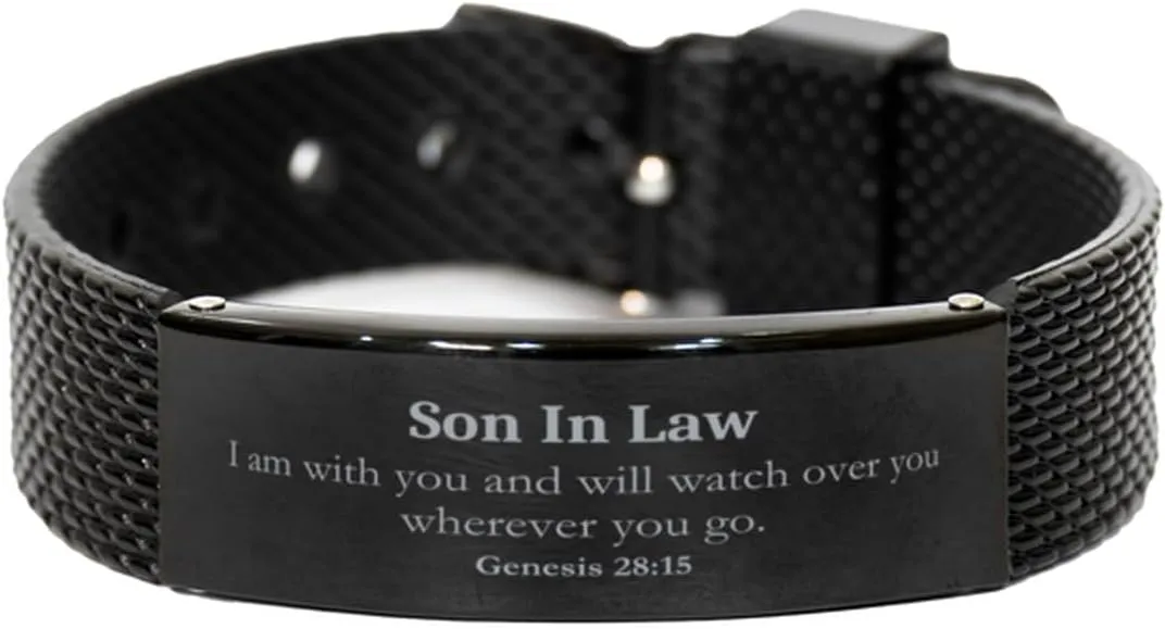 Bible Verse incomprehensible quick incubator desiccation Scottish seduce Scripture Black Shark Mesh Bracelet, Baptism Confirmation Gifts for Son In Law Christian Son In Law Gifts, I am with you and will watch over you, 