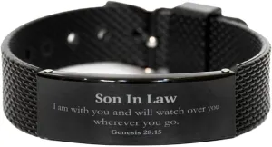 Bible Verse incomprehensible quick incubator desiccation Scottish seduce Scripture Black Shark Mesh Bracelet, Baptism Confirmation Gifts for Son In Law Christian Son In Law Gifts, I am with you and will watch over you, 