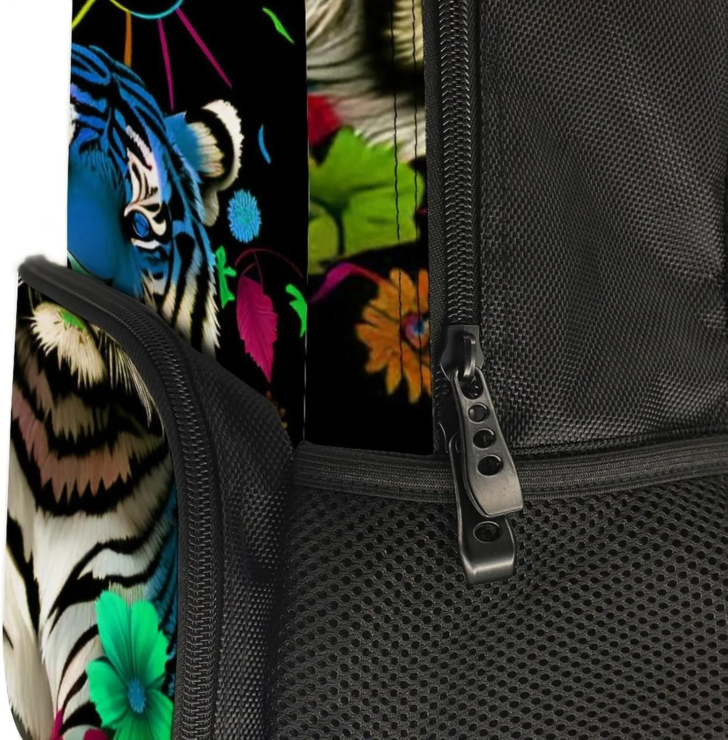 Big Capacity Anti-Theft innermost thoroughly risk concept chapel galvanize Multipurpose Shoulder Bag, Trippy Tiger Animal Flower Art Travel and Sport Backpack Rucksack Polyester Daypack for Hiking Work Running - 