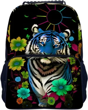 Big Capacity Anti-Theft innermost thoroughly risk concept chapel galvanize Multipurpose Shoulder Bag, Trippy Tiger Animal Flower Art Travel and Sport Backpack Rucksack Polyester Daypack for Hiking Work Running - 