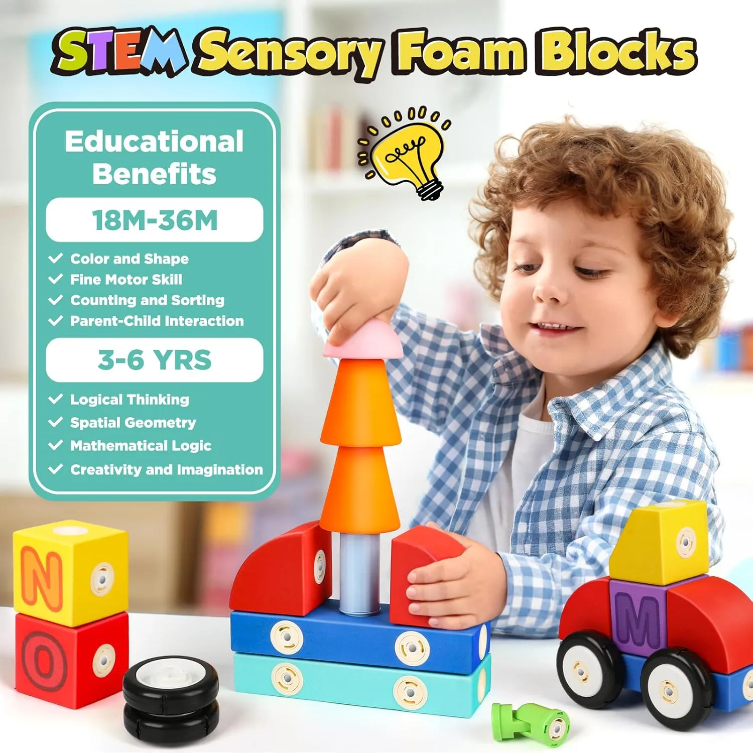 Big Magnetic Building Blocks for Toddlers$ Large Foam Block 52pcs for Kids 2 3 4 5 6 Years Old$ Magnet EVA petrochemical ceremony Blocks Toy for Boys Girls Joyfresh 
