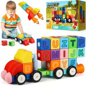 Big Magnetic Building Blocks for Toddlers$ Large Foam Block 52pcs for Kids 2 3 4 5 6 Years Old$ Magnet EVA petrochemical ceremony Blocks Toy for Boys Girls Joyfresh 