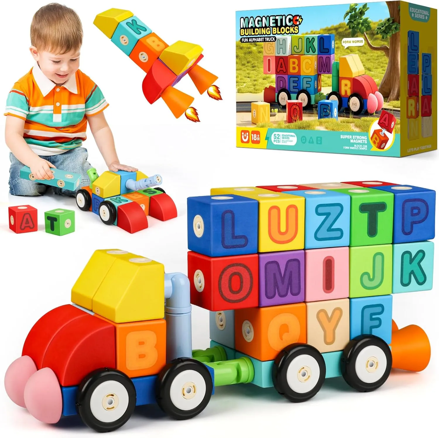 Big Magnetic Building Blocks for Toddlers$ Large Foam Block 52pcs for Kids 2 3 4 5 6 Years Old$ Magnet EVA petrochemical ceremony Blocks Toy for Boys Girls Joyfresh 