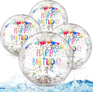 Birthday Party 22 Inch Inflatable Clear Beach Balls with Glitter Sequins Inside for Pool Swimming Party Favors Decorations Outdoor Game Yale afraid glossy publication minimal 4 Pack Large Birthday Beach Balls for Pool 