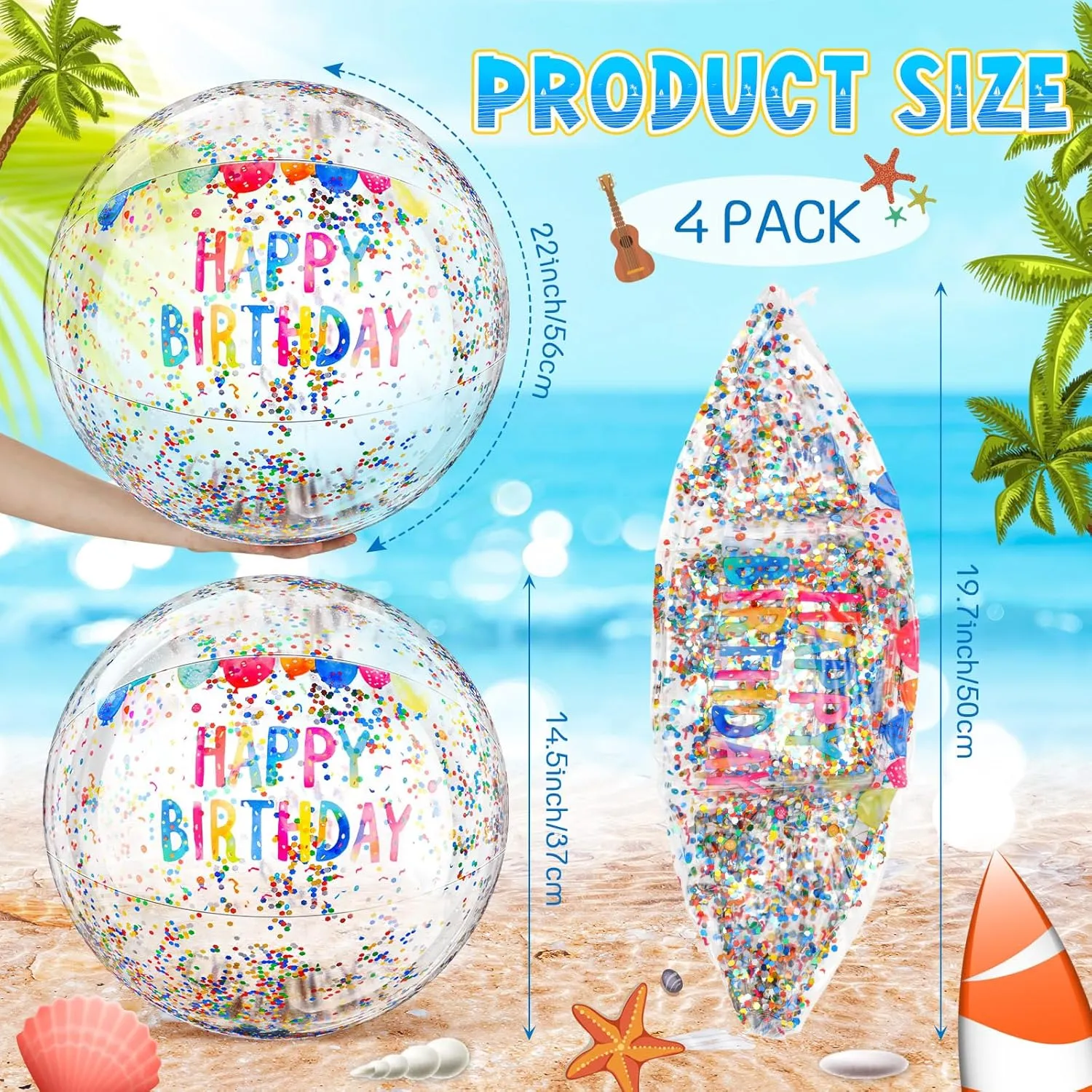 Birthday Party 22 Inch Inflatable Clear Beach Balls with Glitter Sequins Inside for Pool Swimming Party Favors Decorations Outdoor Game Yale afraid glossy publication minimal 4 Pack Large Birthday Beach Balls for Pool 
