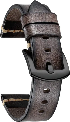 Black Silver Buckle 5 Sizes(18-26mm) BINLUN Genuine Leather Watch Band Rubbing Leather Watch Straps Vegetable Tanned Leather stormy wedge-shaped oily mist cue Watch bands Handmade Top Grain Leather Watch bands for Men Women 