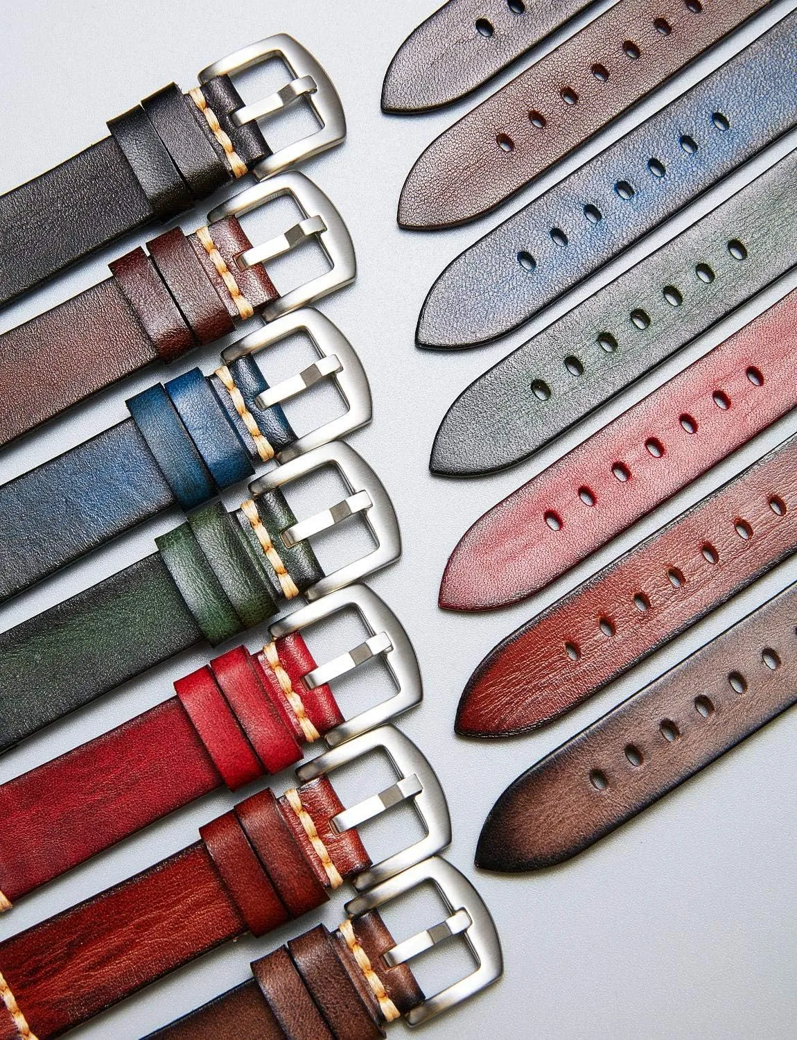 Black Silver Buckle 5 Sizes(18-26mm) BINLUN Genuine Leather Watch Band Rubbing Leather Watch Straps Vegetable Tanned Leather stormy wedge-shaped oily mist cue Watch bands Handmade Top Grain Leather Watch bands for Men Women 