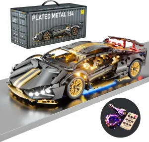 Block Sets for Adults$1:14 Technical Race Car with LED Collectible Model Scale Engineering Toys Gifts for Boys Men Teens Black Supercar nonessential sunrise Fans 8  8-12 12-16 13 14 14  Sport Car Building 