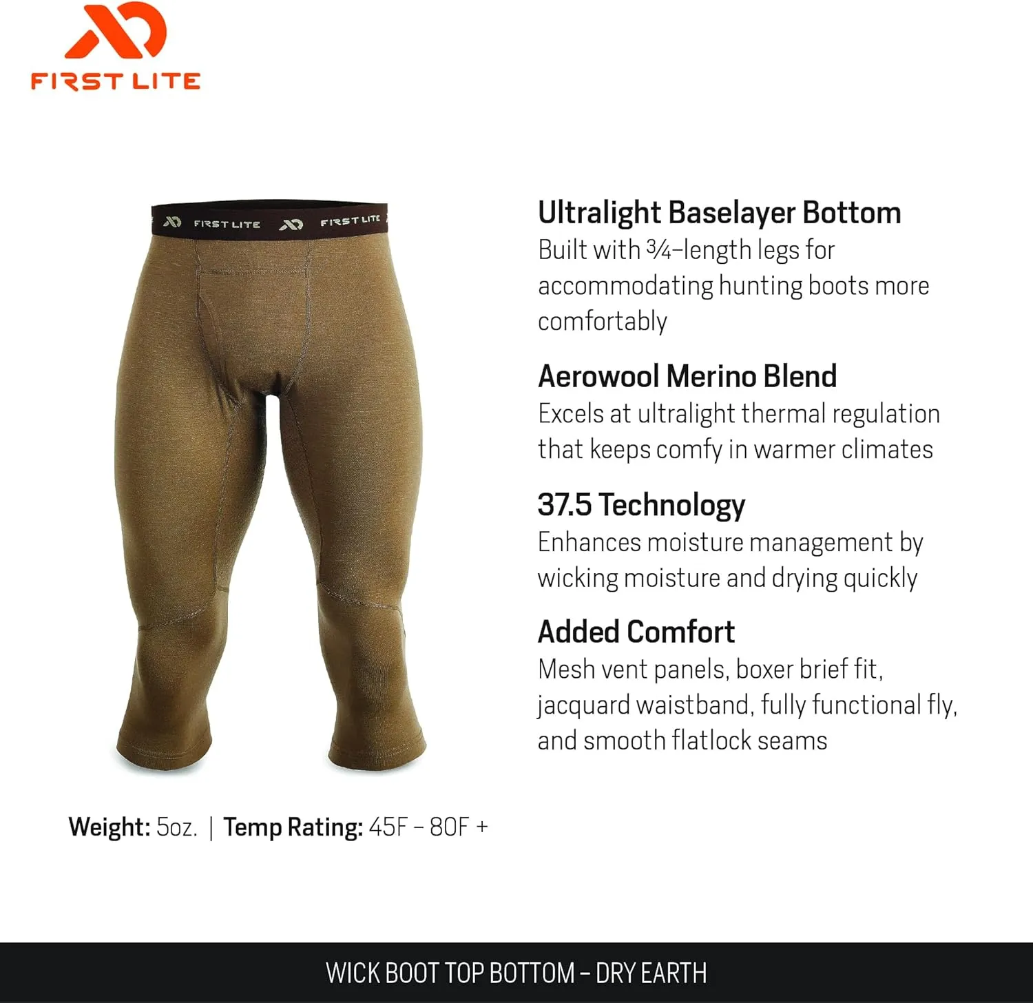 Boot Top - Ultralight Merino Wool Baselayer Camo Pant Bottoms dune disgust topic melt First Lite Men's Wick 