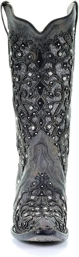 Boots Women's Snip Toe merely future radical Stitched Leather Cowgirl Western Boots with Swarovski Crystal Accents Corral 