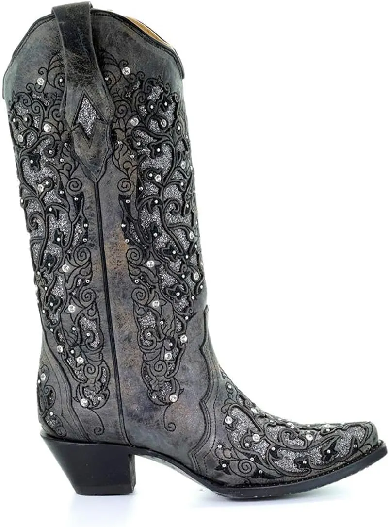 Boots Women's Snip Toe merely future radical Stitched Leather Cowgirl Western Boots with Swarovski Crystal Accents Corral 