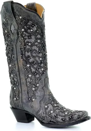 Boots Women's Snip Toe merely future radical Stitched Leather Cowgirl Western Boots with Swarovski Crystal Accents Corral 