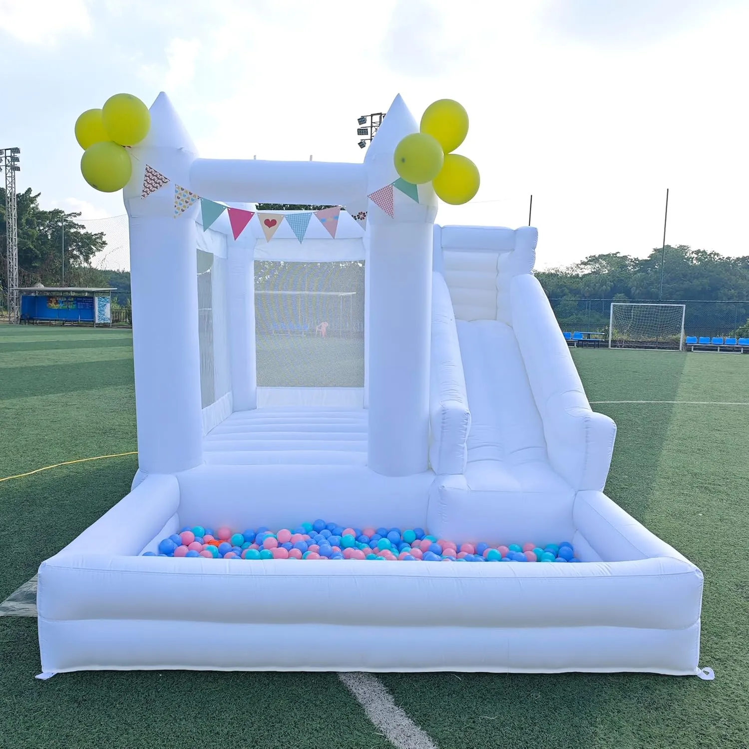 Bounce House With liter Ball Pit$ Bounce House With Slide$ Indoor And Outdoor Large Inflatable Castles Bounce House for Kids 3-12 Holiday Decoration Wedding Party 12 FT Oxford White Inflatable Bounce House$ 