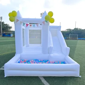 Bounce House With liter Ball Pit$ Bounce House With Slide$ Indoor And Outdoor Large Inflatable Castles Bounce House for Kids 3-12 Holiday Decoration Wedding Party 12 FT Oxford White Inflatable Bounce House$ 